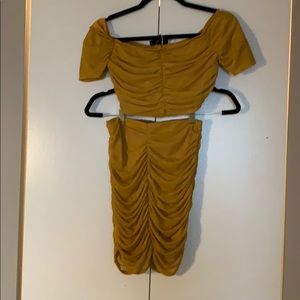 YELLOW BODYCON SCRUNCHED CO-ORD